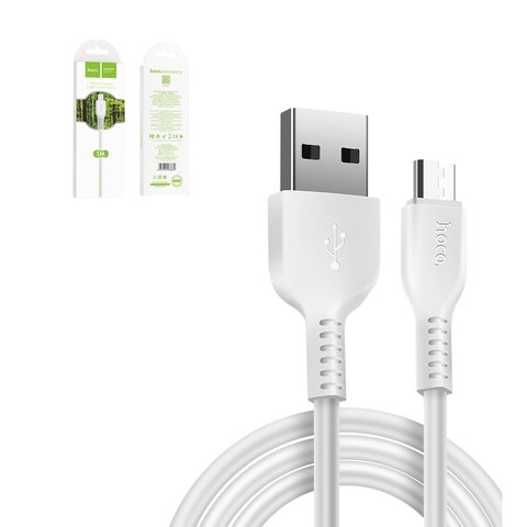 USB кабель Hoco X20, USB тип A, micro USB тип B, 100 см, 2,4 А, білий, #6957531068839