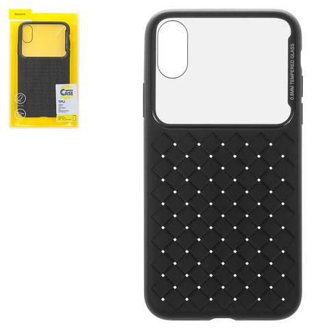 Чехол Baseus для iPhone X, iPhone XS, черный, плетёный, стекло, пластик, #WIAPIPH58 BL01
