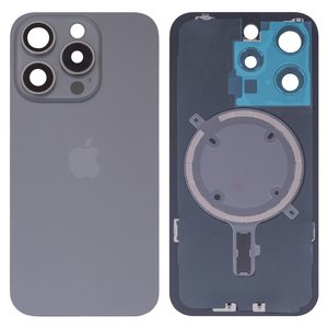 Задняя панель корпуса для iPhone 15 Pro, серая, со стеклом камеры, High Copy, natural titanium