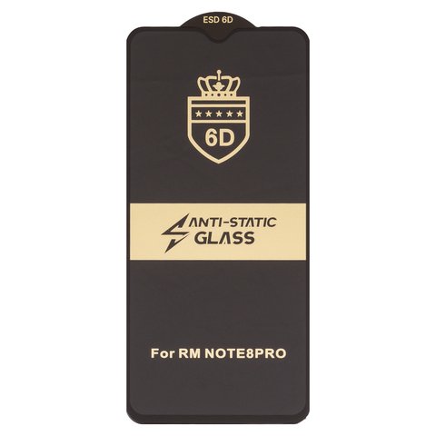 Защитное стекло ESD 6D для Xiaomi Redmi Note 8 Pro, совместимо с чехлом, Full Glue, Anti Static, без упаковки , черный
