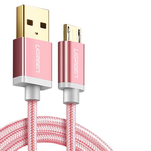 Cable USB UGREEN, USB tipo A, micro USB tipo B, 100 cm, 2 A, rosado, #6957303836659