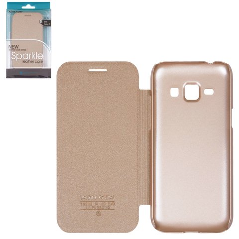 Case Nillkin Sparkle laser case compatible with Samsung J100H DS Galaxy J1, golden, flip, PU leather, plastic  #6956473236764