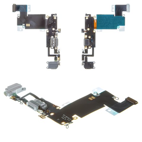 Шлейф для iPhone 6S Plus, коннектора наушников, коннектора зарядки, серый, с микрофоном, с компонентами, AAA