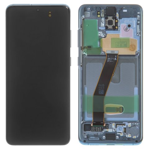 LCD compatible with Samsung G980 Galaxy S20, G981 Galaxy S20 5G, dark blue, with frame, Original PRC , cloud blue 