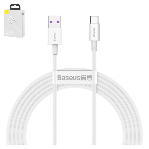 USB Cable Baseus Superior, USB type A, USB type C, 200 cm, 66 W, 6 A, white  #CATYS A02