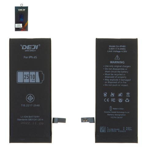 Аккумулятор Deji для Apple iPhone 6S, Li ion, 3,82 B, 2510 мАч, повышенная ёмкость, original IC