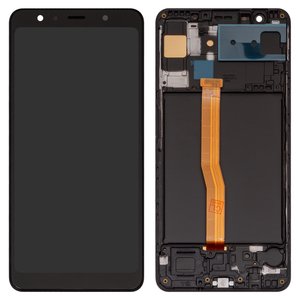 LCD compatible with Samsung A750 Galaxy A7 2018 , black, with frame, High Copy, OLED  