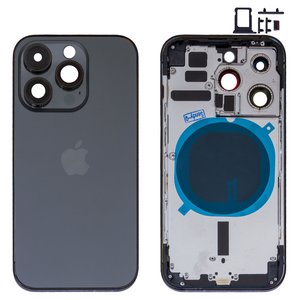 Housing compatible with iPhone 14 Pro, black, with SIM card holders, with side buttons, HC, Global, space black 