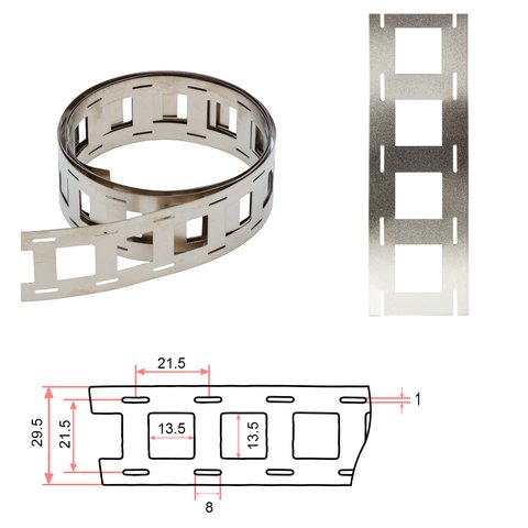 Nickel Tape for Battery Welding 21700 2P, 0,3 mm, 21.5 mm, 1 m, nickel plated steel 
