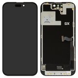 Pantalla LCD puede usarse con iPhone 14 Pro, negro, con marco, (OLED), GX OEM hard