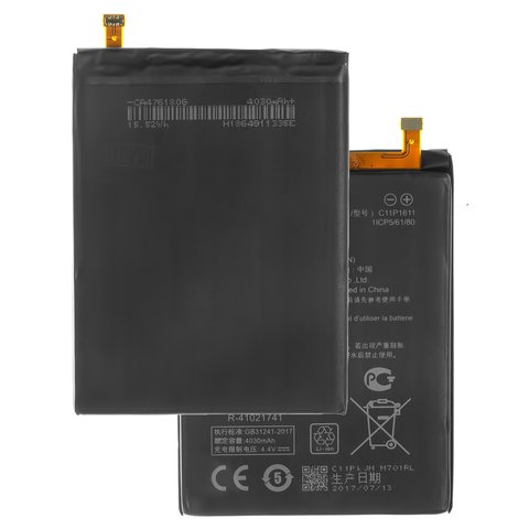Battery compatible with Asus Zenfone 3 Max ZC520TL  5,2", ZenFone Max Plus M1  ZB570TL , Li Polymer, 3.85 V, 4130 mAh, Original PRC #C11P1611