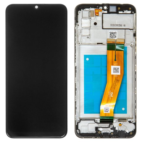 LCD compatible with Samsung A025F DS Galaxy A02s, black, with frame, Original PRC , with yellow cable, 160,5x72 mm  