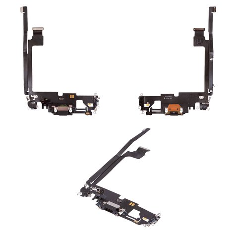 Flat Cable compatible with iPhone 12 Pro Max, charge connector, black, with microphone, with components, PRC 
