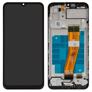 LCD compatible with Samsung A035F Galaxy A03, black, with frame, Original PRC  