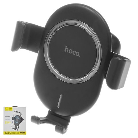 Sujetador para coche Hoco CW17, negro, sobre deflector, con cargador inalámbrico, salidas 5V 7.5V 10V , Micro USB entrada 5V 2A 9V 1.8A 