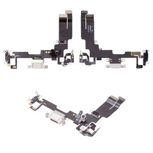 Cable flex puede usarse con iPhone 14, del conector de carga, blanco, con micrófono, con componentes, Original PRC 