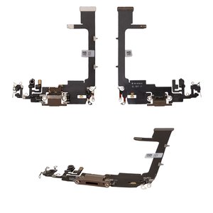 Шлейф для iPhone 11 Pro, конектора навушників, конектора зарядки, золотистий, з мікрофоном, Copy